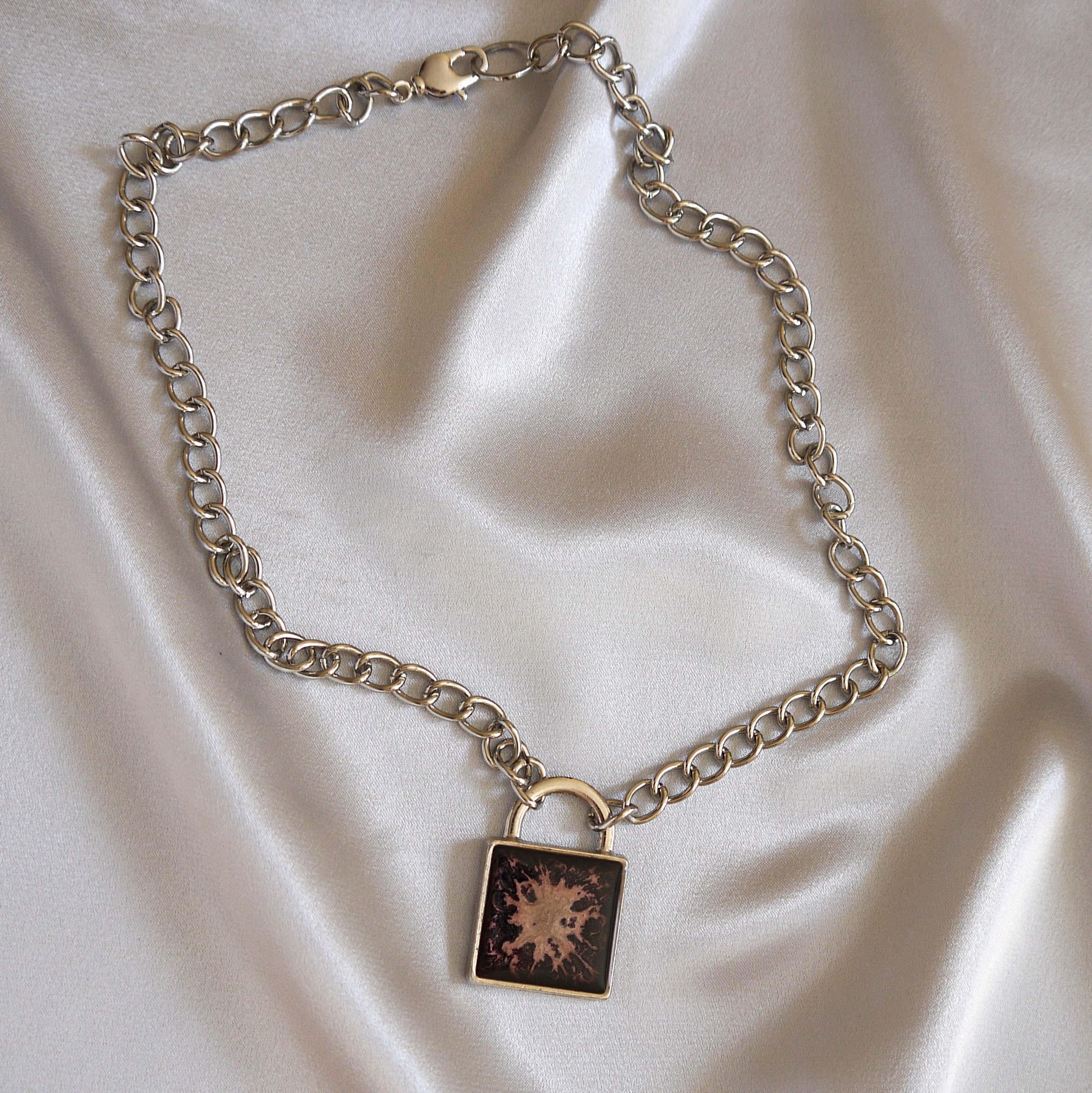 Padlock Chain Necklace Silver Lock Necklace Long Chain with Etsy