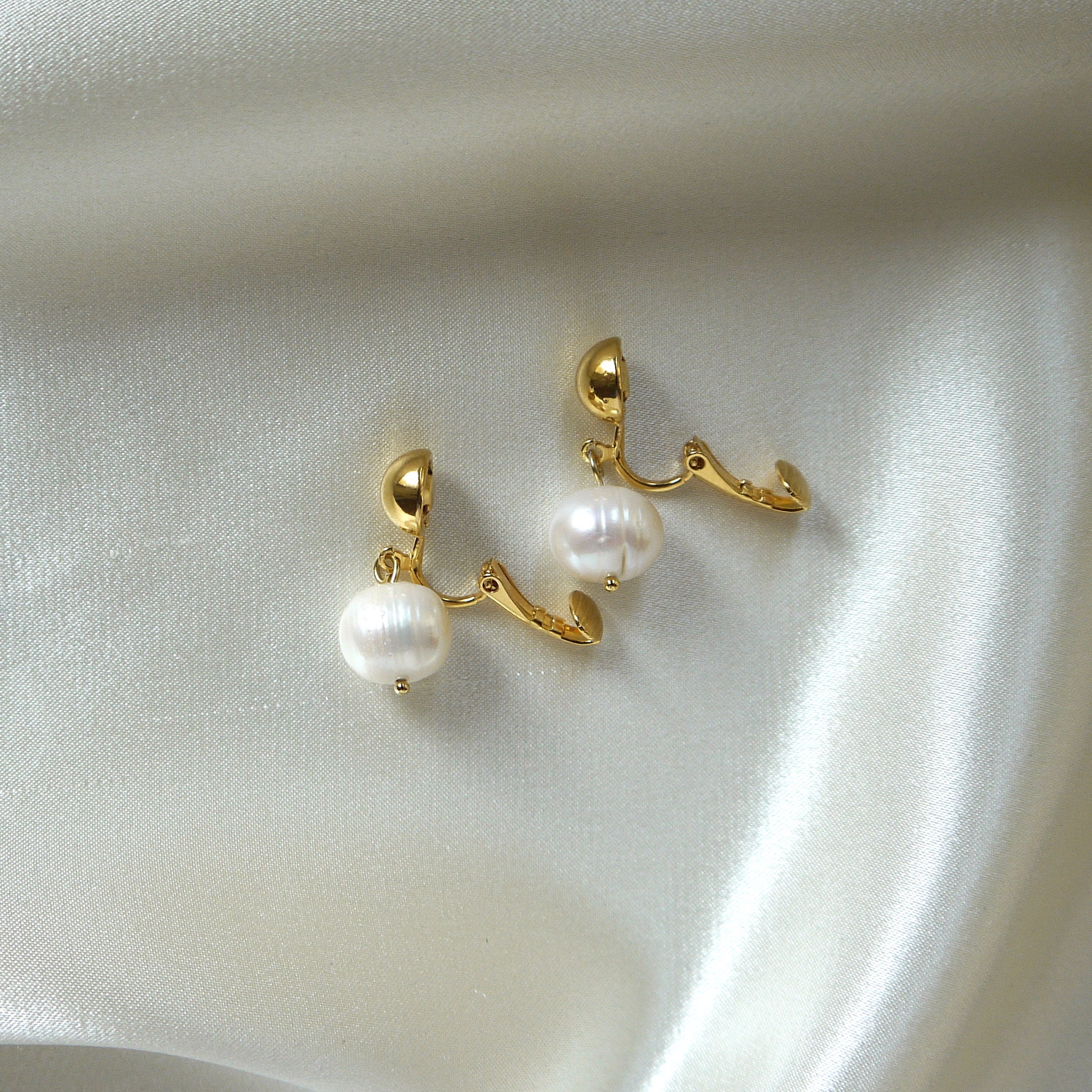 Gold Clip On Earrings with Pearl Dangles Wedding Clipon Etsy