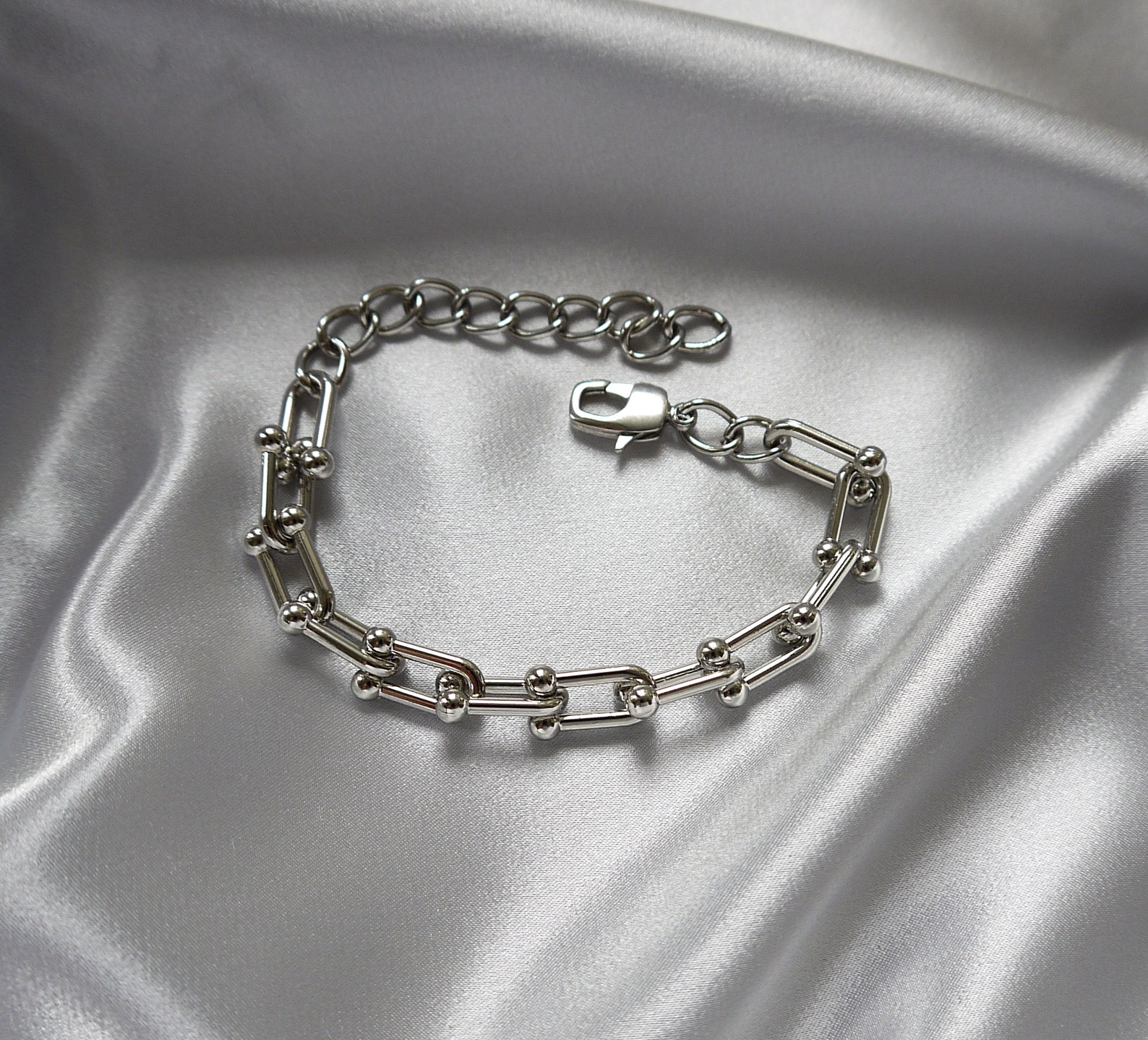 U Link Chain Bracelet White Gold Bracelet for Women Silver Etsy