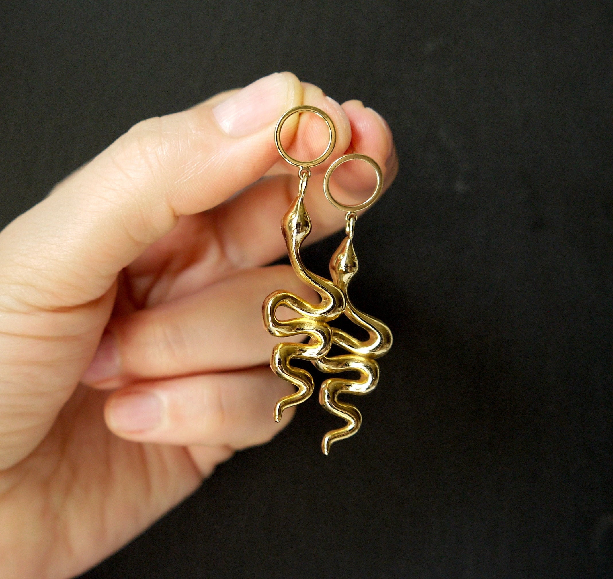 Gold Snake Earrings Snake Dangle Earrings Gold Plated Etsy