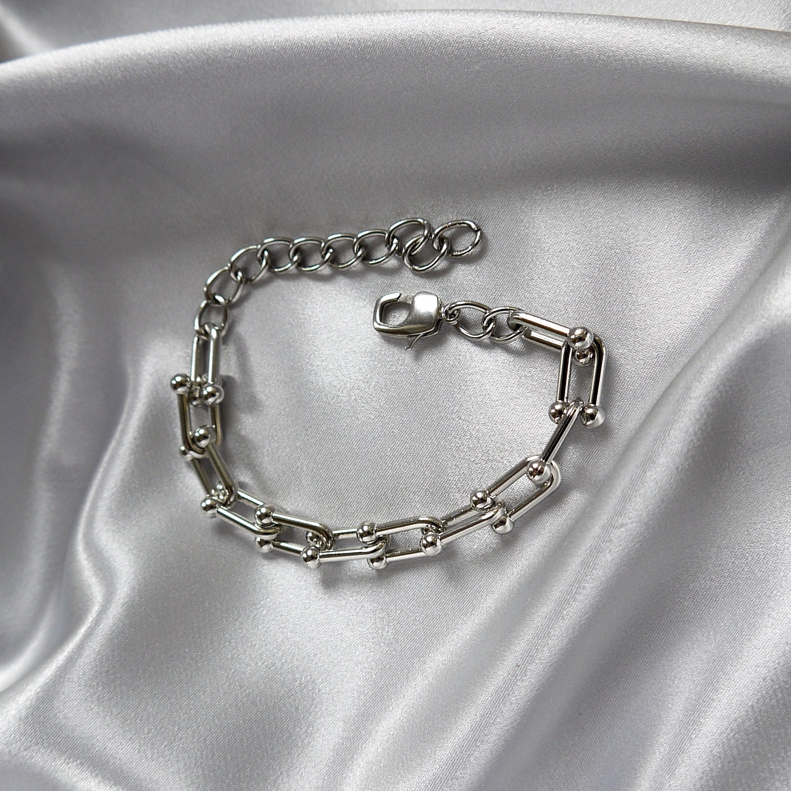 U Link Chain Bracelet White Gold Bracelet for Women Silver Etsy