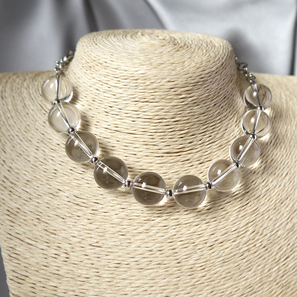 Clear Bead Necklace Rock Crystal Jewelry Large Beaded Etsy