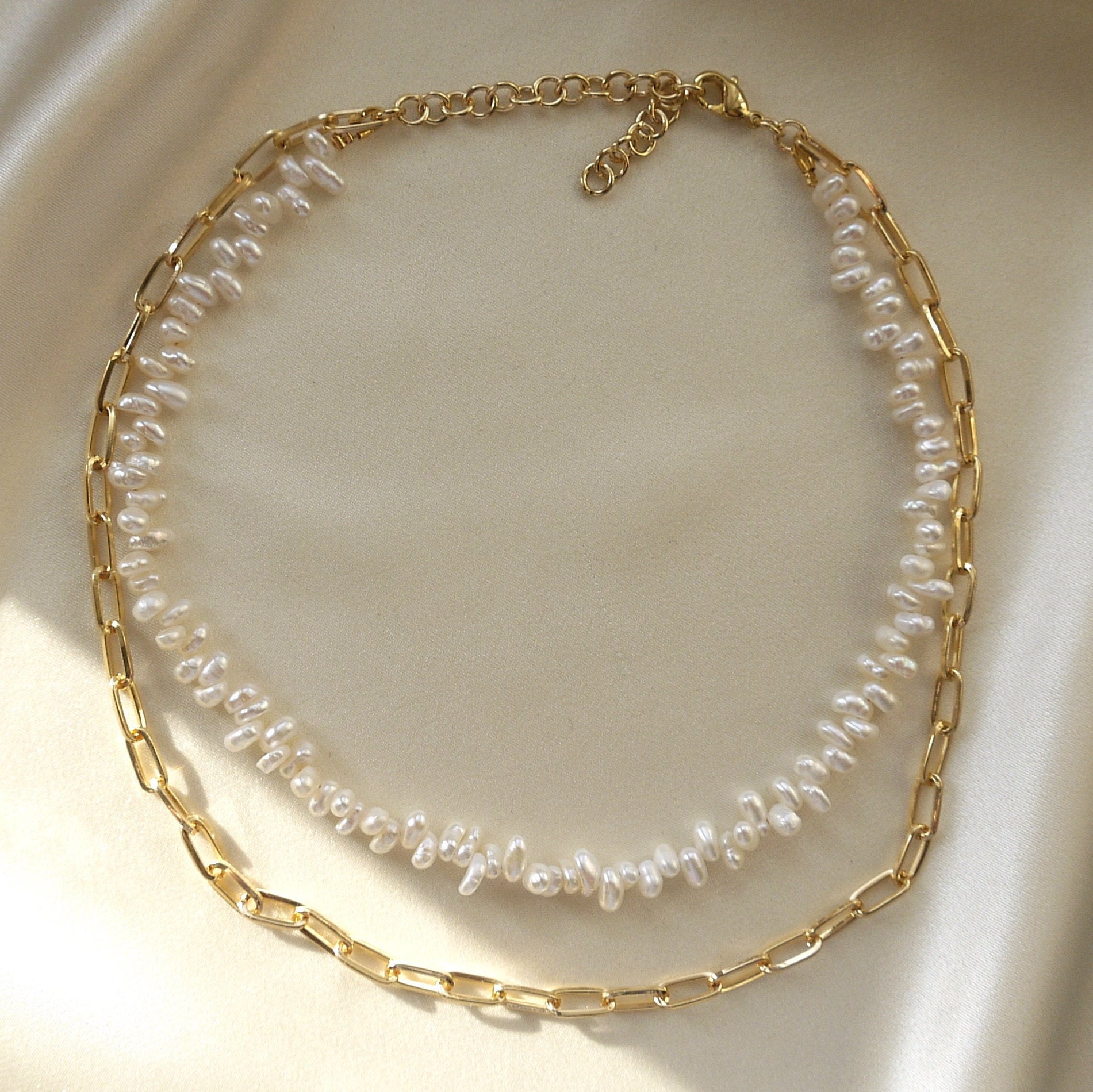 Pearl Chain and Bead Necklace Layered Necklace with Gold Etsy