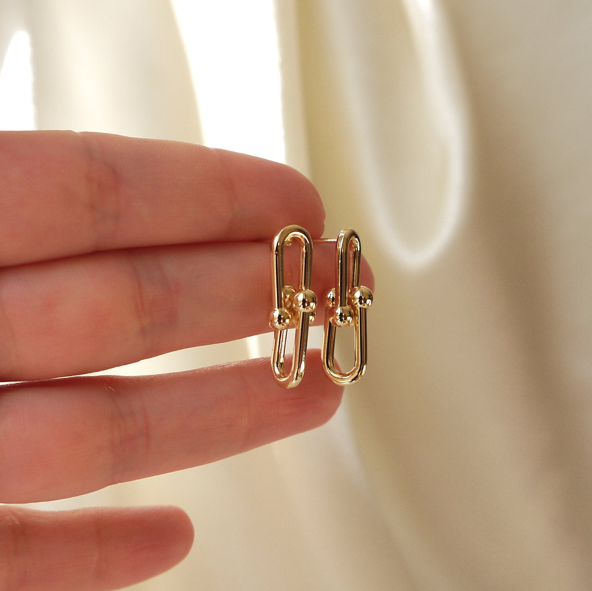 Tiffany Link Earrings Gold Chain Earrings U Link Earrings Etsy