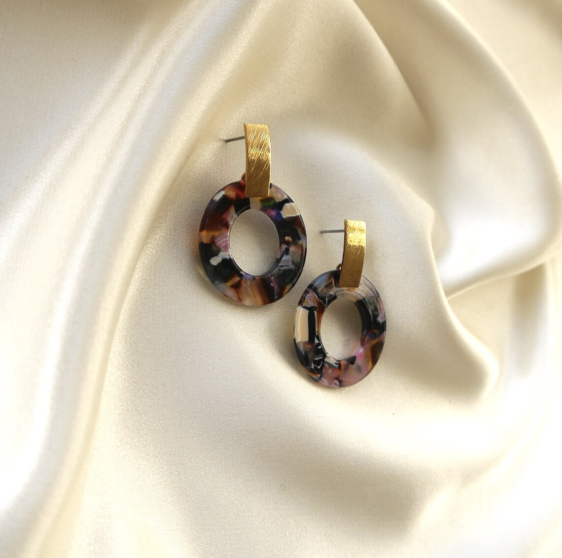 70s Earrings Multicolor Acrylic Earrings Black and Pink Etsy