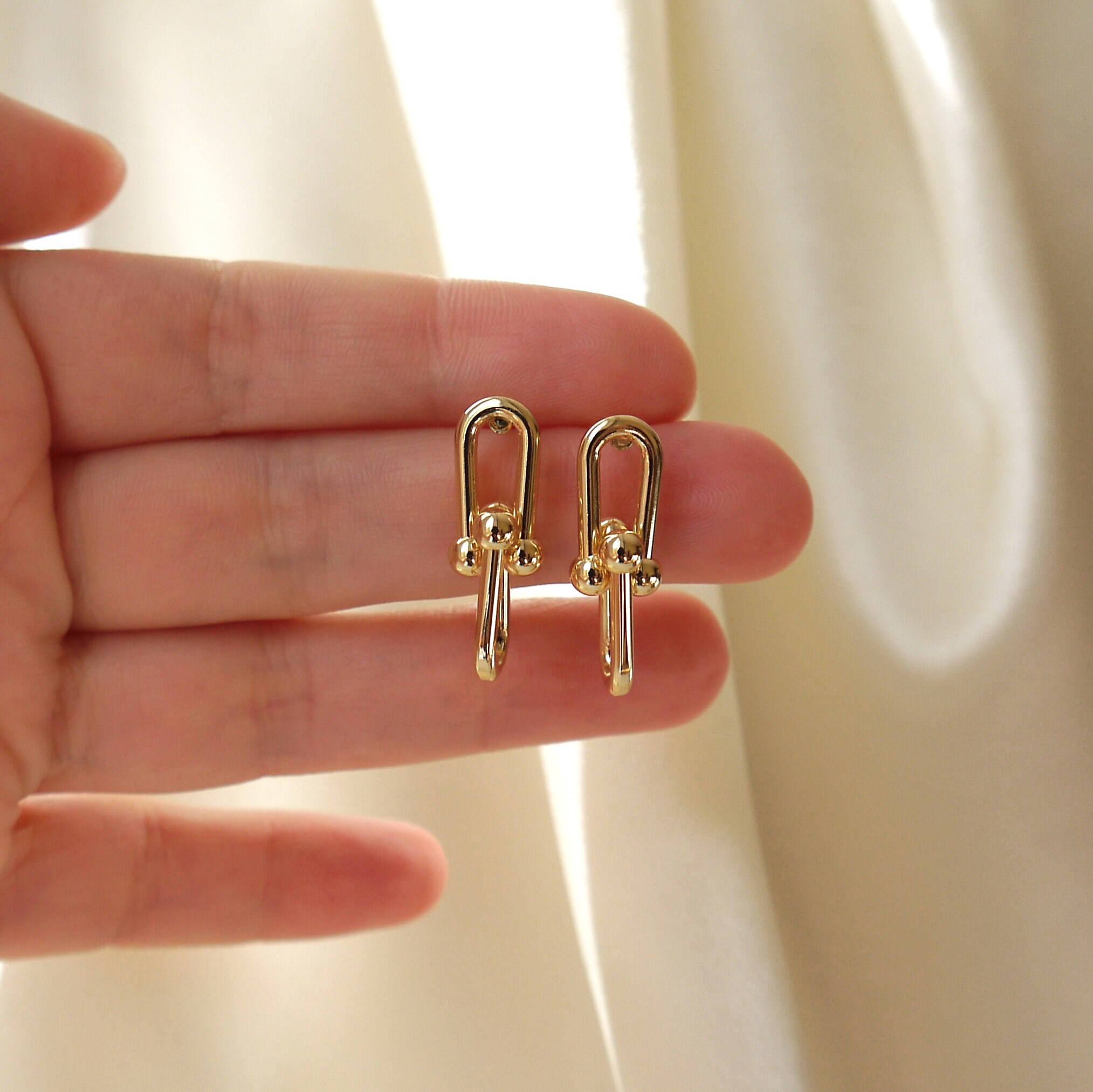 Tiffany Link Earrings Gold Chain Earrings U Link Earrings Etsy