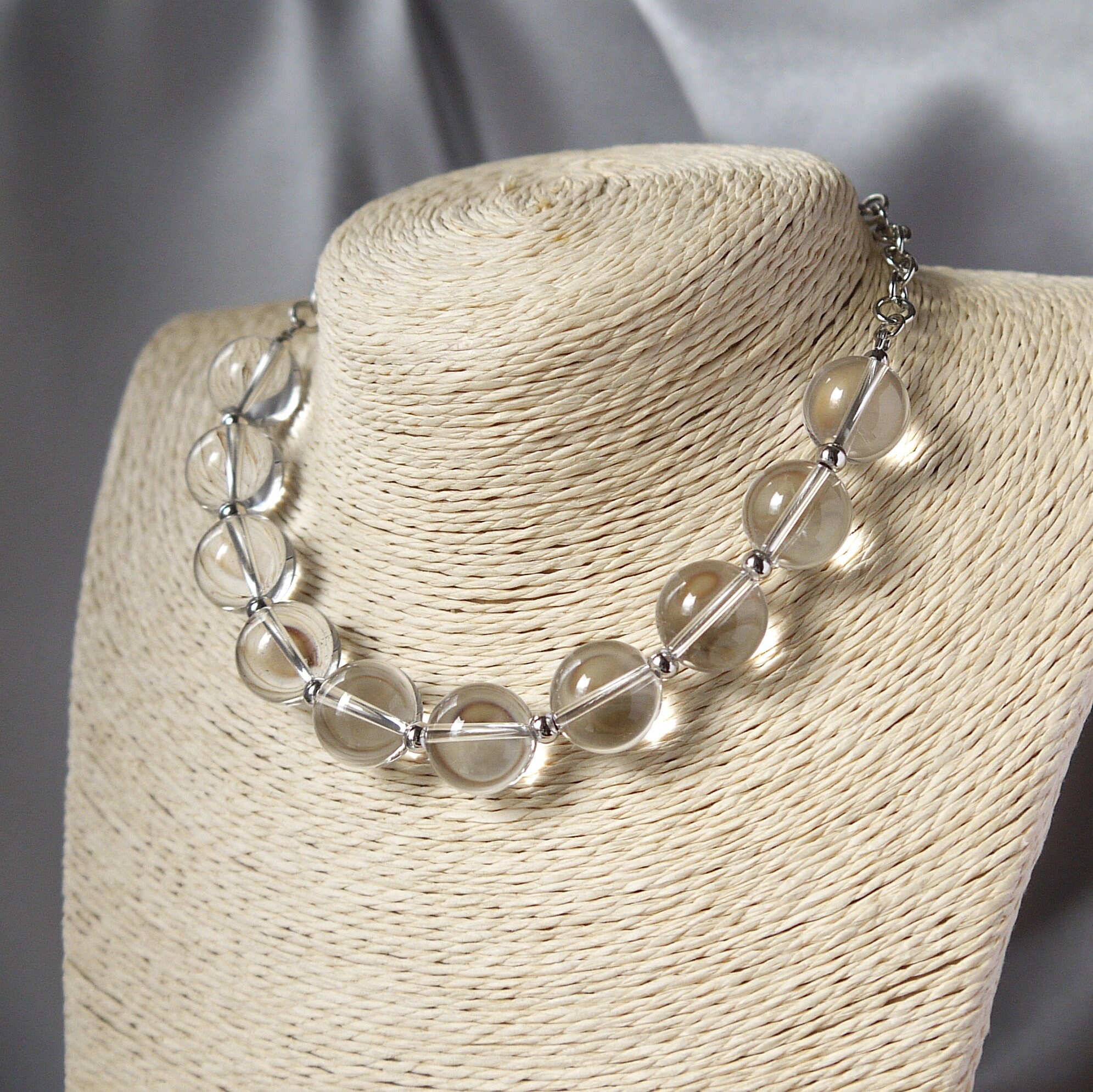 Clear Bead Necklace Rock Crystal Jewelry Large Beaded Etsy