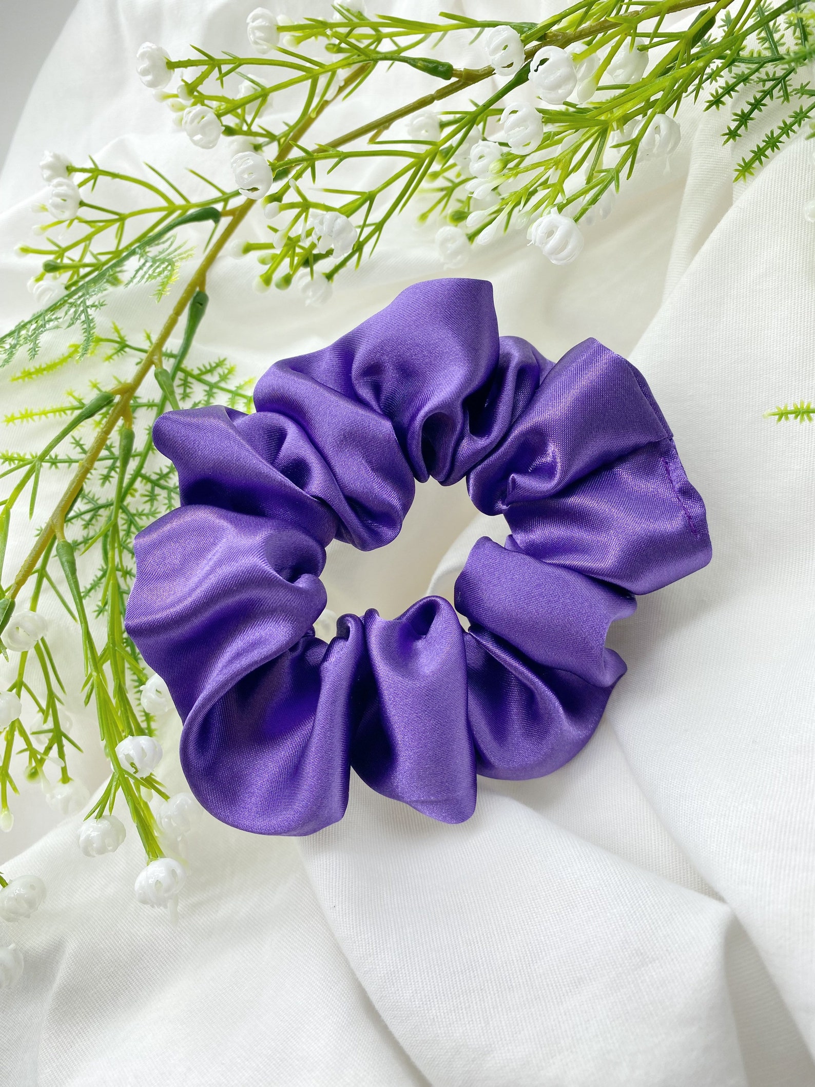 Purple Satin Scrunchie Purple Hair Tie Handmade Scrunchies Etsy