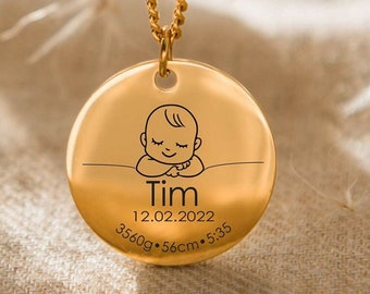 New Mum Gift, New Baby Necklace, Baby Boy & Girl Personalised Gift, Baby Birth Stats Necklace