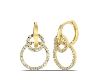 Bridal Earrings, CZ Diamond Huggies Hoop Earrings, Cubic Zirconia Earrings in Gold & Silver, Wedding Jewellery