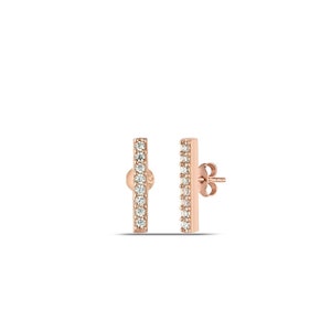 Boucles d’oreilles CZ Bar Stud, Argent sterling & Gold, Clous de barre en or rose, Petites boucles d’oreilles en bâton d’or, Boucles d’oreilles minimalistes Second Piercing