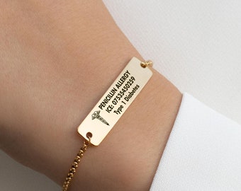 Medical Alert ID Bracelet with Custom Engraving • Adjustable Medical Emergency Bracelet • Diabetes • Emergency Contact • Autism Awareness