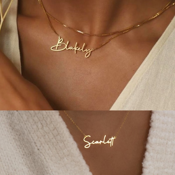 Personalised Name Necklace Gold & Sterling Silver, Birthday Gifts for Her, Necklaces for Women with Box Chain