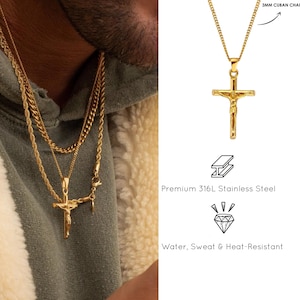 Mens Cross Necklace • Gold Cross Crucifix Necklace • Boyfriend Christmas Gift Idea • Silver Cross Pendant Necklace •  Religious Gift For Men
