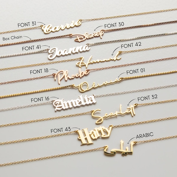 Gold Name Necklace, Personalised Gifts for Her, Minimalist Name Necklaces for Women, Birthday Gifts for Her in Sterling Silver & Rose Gold