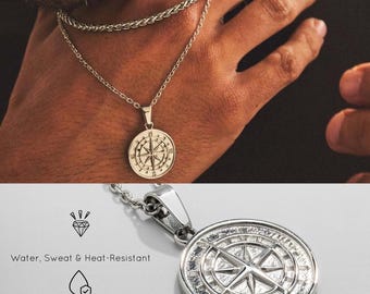 North Star Compass Necklace • Mens Compass Pendant • 1 Year Anniversary Gift for Boyfriend • Gold North Star Compass Pendant