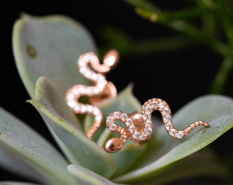 Snake Earrings, CZ Diamond Green Ruby Black Snake Earrings Studs in Sterling Silver, Gold & Rose Gold, Gifts for Her