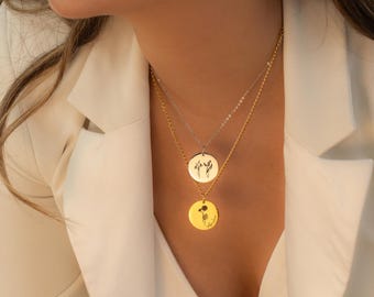 Custom Birth Flower Necklace, Dainty Combined Birthflower Necklace, Name Necklace with Birth Flower, Floral Jewelry, Necklace for Mum