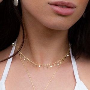 Star Choker Necklace in Sterling Silver&Gold, Celestial Jewelry for Women, Gift for Her
