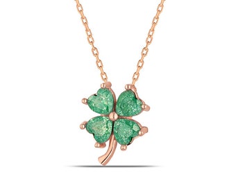 Four Leaf Clover Necklace, Green Shamrock Necklace, Lucky Necklaces for Women, White Flower Necklace in Gold & Silver