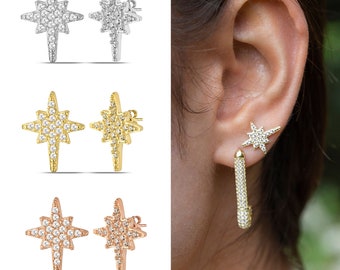 North Star Earrings Studs in Gold, Sterling Silver & Rose Gold, Celestial Jewelry, Gifts for Women