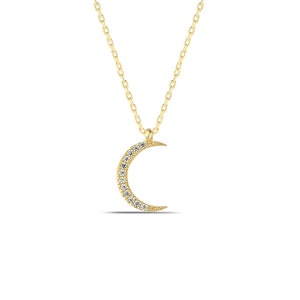 Crescent Moon Pendant Necklace, New Moon Necklace, CZ Diamond Moon Phase Necklace, Celestial Jewelry, Rose Gold Necklace, Crystal Moon