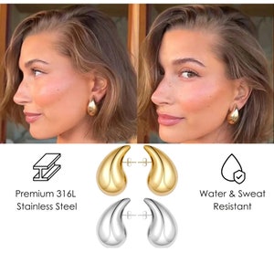 Wassertropfen Ohrringe, Chunky Gold Teardrop Ohrringe, Drop Dupe Ohrringe, Chunky Dome Hoop Ohrringe, 18K Gold Ohrstecker Bild 1