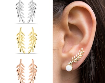 Leaf Earrings Studs Gold, Silver & Rose Gold, Bridal Earrings, Nature Inspired Jewelry, Olive Branch Earrings