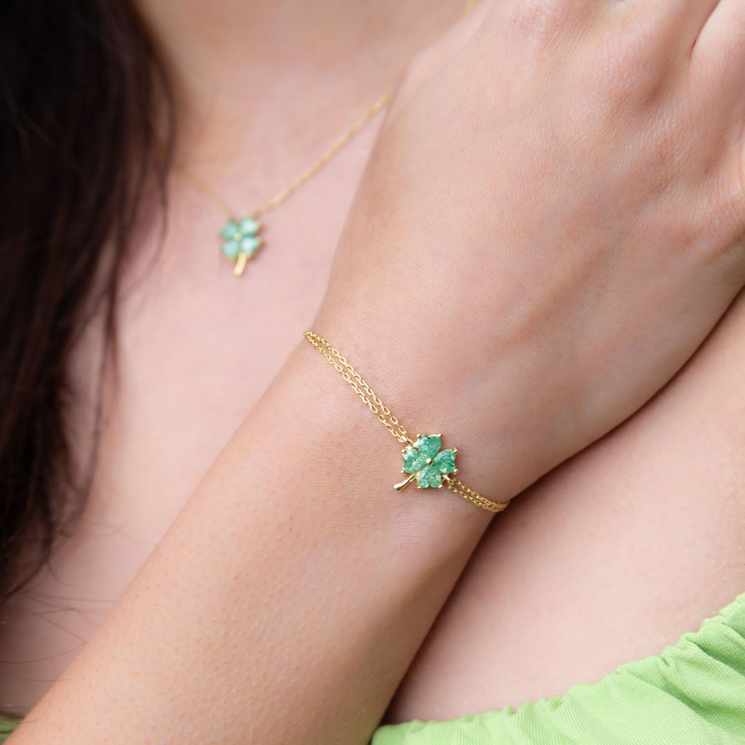 Collana Amen argento quadrifoglio brillante verde zirconi | vendita online su Collana Amen argento quadrifoglio brillante verde zirconi | vendita online su