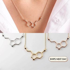 Serotonin Molecule Necklace, Happy Necklace, Minimalist Necklaces for Women, Biology & Chemistry Gifts for Her