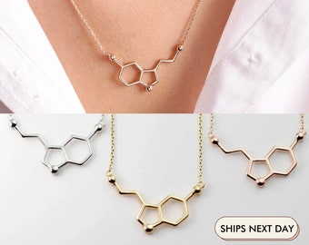 Serotonin-Molekül-Halskette, glückliche Halskette, minimalistische Halsketten für Frauen, Biologie & Chemie-Geschenke für sie