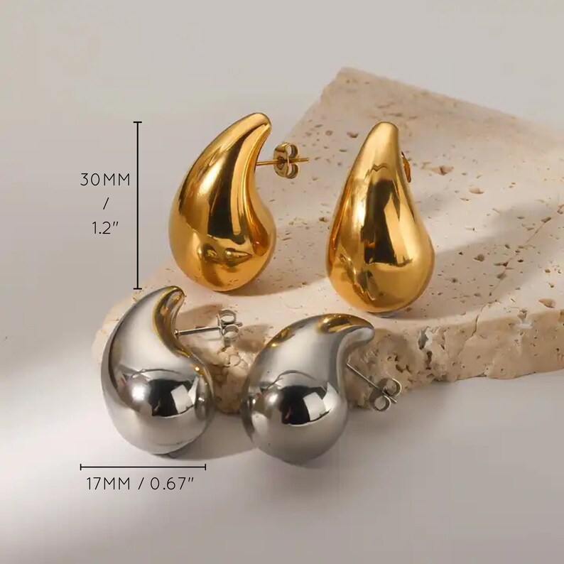 Wassertropfen Ohrringe, Chunky Gold Teardrop Ohrringe, Drop Dupe Ohrringe, Chunky Dome Hoop Ohrringe, 18K Gold Ohrstecker Bild 5