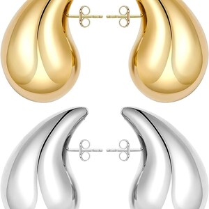 Wassertropfen Ohrringe, Chunky Gold Teardrop Ohrringe, Drop Dupe Ohrringe, Chunky Dome Hoop Ohrringe, 18K Gold Ohrstecker Bild 4