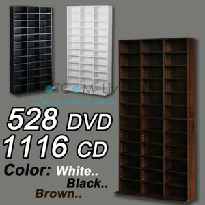 Storage Shelf Rack Unit Free Standing Bookcase Video Games 1116 CD/528 DVD Black White Brown Inactive