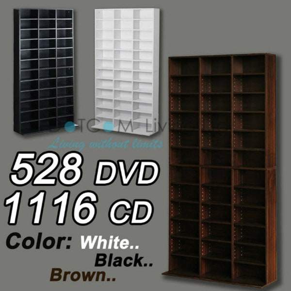 Storage Shelf Rack Unit Free Standing Bookcase Video Games 1116 CD/528 DVD Black White Brown Inactive
