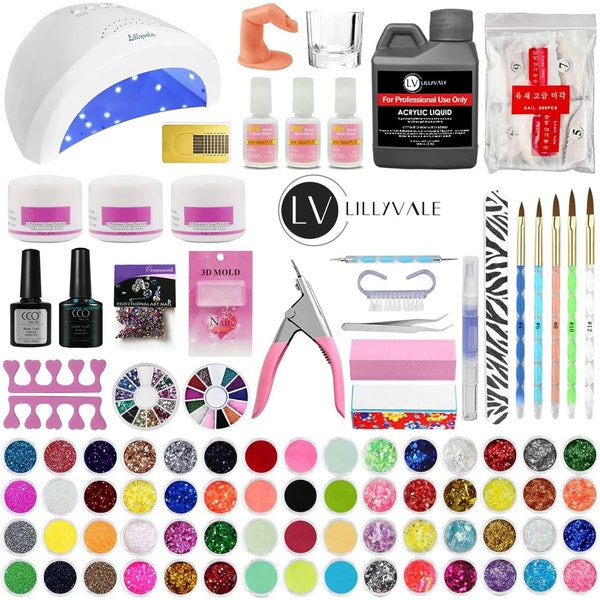 Acrylic Nail Kit Lillyvale with Acrylic Liquid Monomer Powder and Basic Nail Art Tools Professional Nails Extension Kit UV Lamp Glue Glitter