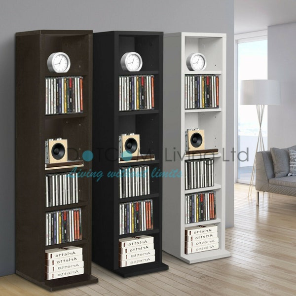 Lillyvale Small DVD Storage Tower Rack 102 CD unit shelf organiser archieve wood black White Black White Brown