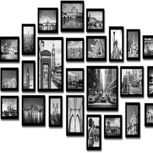 Set of 26 Photo Frames Multi Picture Wall Set Black White Mixed Brow