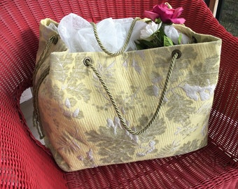 Silver/Light Green Floral Victorian Carpet Bag - Travel Tote for Women - Ladies Weekend Carryall - Bridal Shower Gift