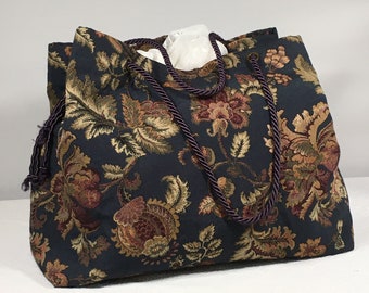 Blue Floral Victorian Carpet Bag - Tapestry Bag for Ballerinas - Bridal Overnight Tote