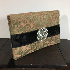 Cartera para ocasiones especiales - Bolso de noche de lujo - Cartera plegable verde salvia - Cartera de fiesta de etiqueta negra