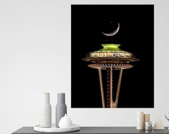 Crescent Moon over Space Needle
