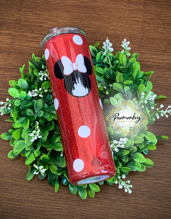 Disney Minnie Mouse-Inspired Custom Glitter Tumbler with Straw | Personalized Gift for Any Occasion | Cute Custom Drinkware