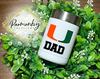 Miami U Hurricanes | University of Miami with Name | Custom Can Cooler | Sublimation | Perfect Gift | MOM DAD