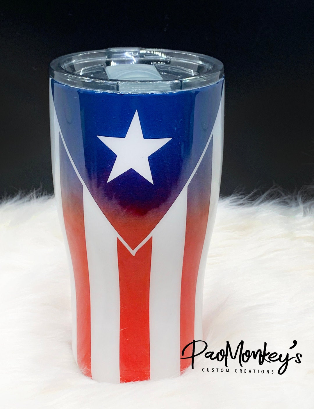 Puerto Rican Flag Themed Custom Tumbler With Plastic Straw Puerto Rico