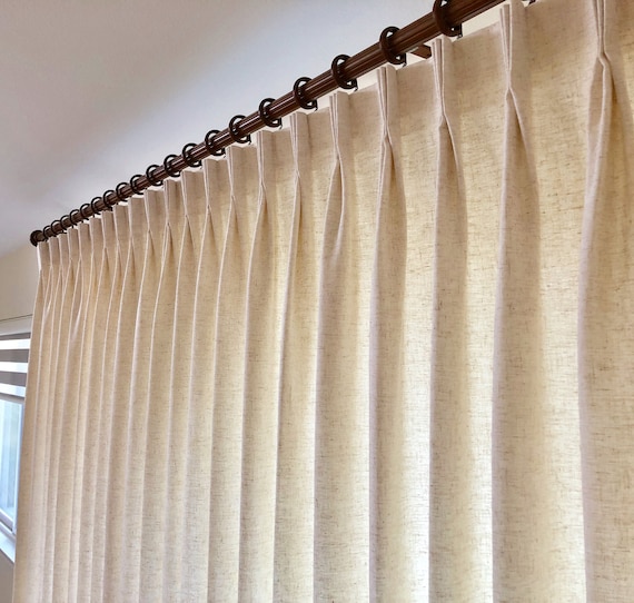 Designer Spot Linen Pinch Pleated Drapery.Custom Made Fabric Window Treatment Light Filtering Lining Blackout Lining Any Size Drapery