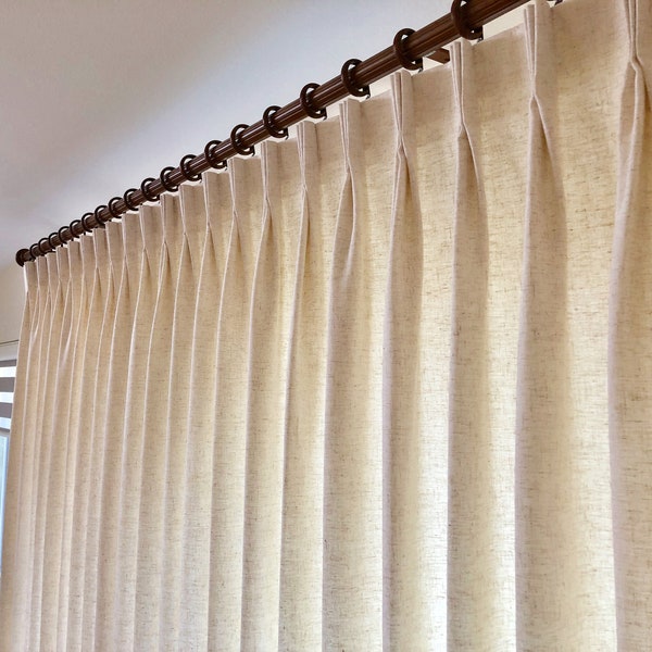 Designer Spot Linen Pinch Pleated Drapery.Custom Made Fabric Window Treatment Light Filtering Lining Blackout Lining Any Size Drapery