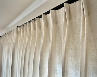 Custom Tailored Pleat Curtains, Euro Pleat Linen Drapery Panels, Made to Measure Any Size, Blackout or Light Filtering Lining, Made in USA
