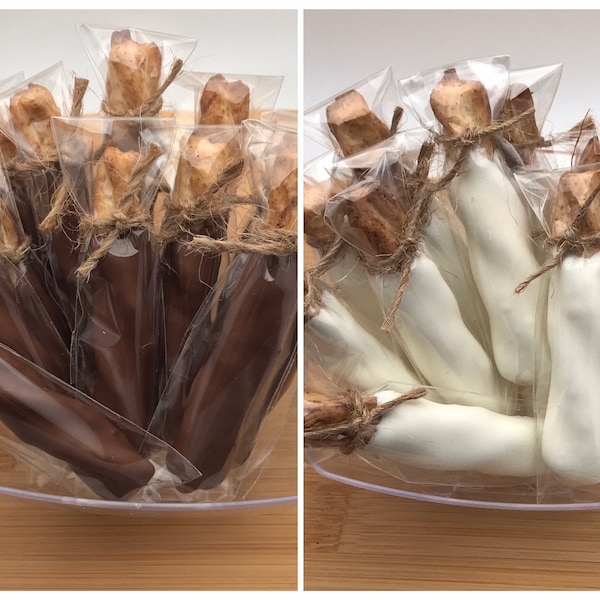 Chocolate Covered Mini Pretzel Rods | White or Milk Chocolate Dipped Braided Twist Pretzels | Bulk Pretzel Rods | Individually Wrapped