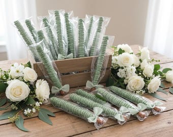 Sage Pretzel Rods | Individually Wrapped | Wedding Pretzel Rods | No Flat Back or Bottom | Wedding Favors